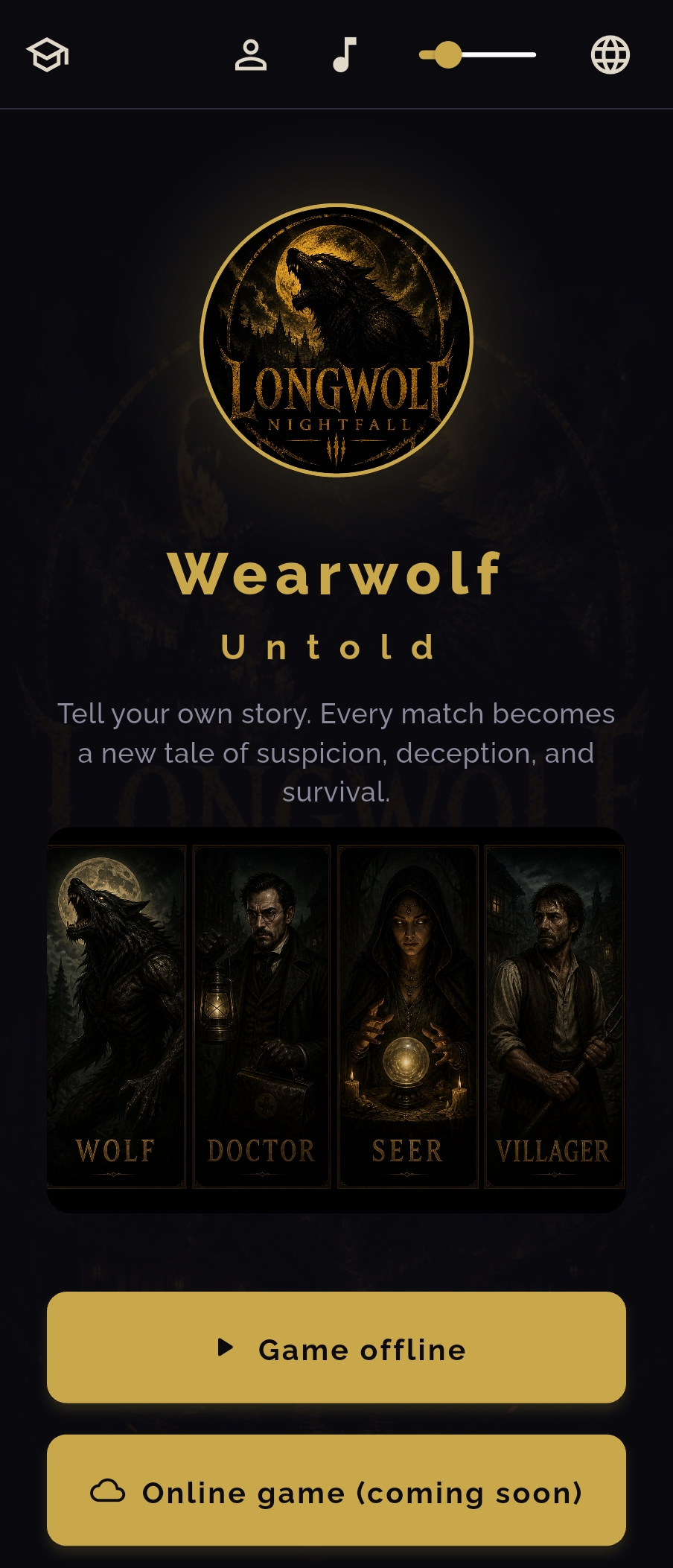 Lobby with role cards and gold UI